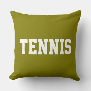 Fet TENNIS Atletisk Vit Text På Guld Oliv Kudde
