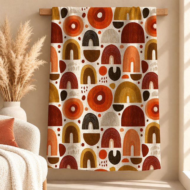 Fet Terrakotta Rost Boho Regnbåge Kastfilt Ar Fleecefilt (Bold Terracotta Rust Boho Rainbow Throw Blanket Art)