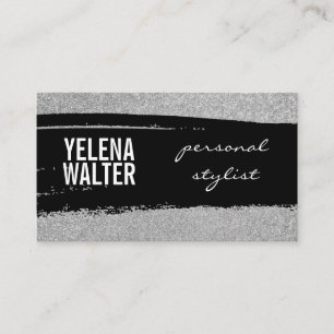 Fet text / Svart brushud Glitter / (silver) Visitkort