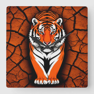 Fet Tiger på Sprucken Jordbakgrund Fyrkantig Klocka