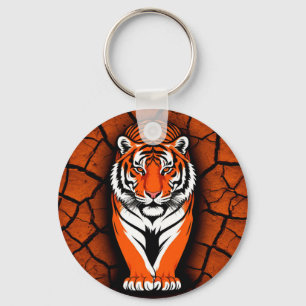 Fet Tiger på Sprucken Jordbakgrund Nyckelring