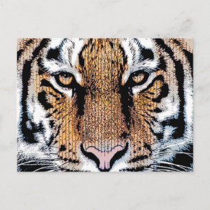 Fet Tiger Porträtt Graphic Press Stil Vykort