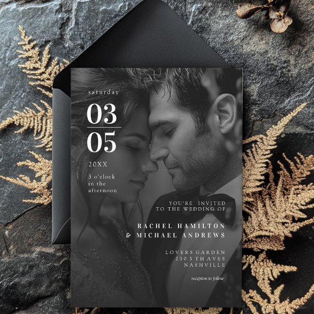 Fet, trender, B&W-foto, Bröllop Inbjudningar (Bold, Minimal, Trending, Photo, Wedding Invitation)