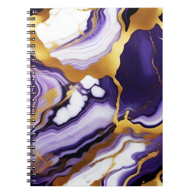 Fet Trendig lila gult Guld faux marble Anteckningsbok (Framsidan)