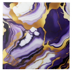 Fet Trendig lila gult Guld faux marble Kakelplatta