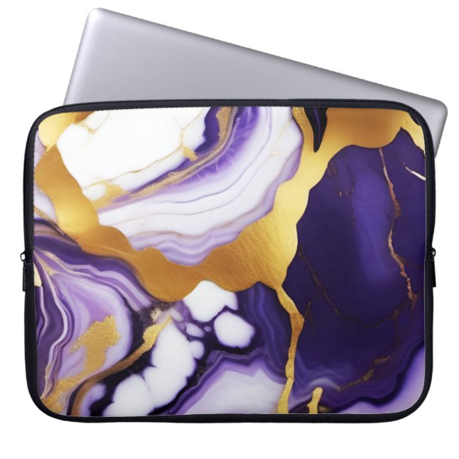 Fet Trendig lila gult Guld faux marble Laptop Fodral (Framsidan)