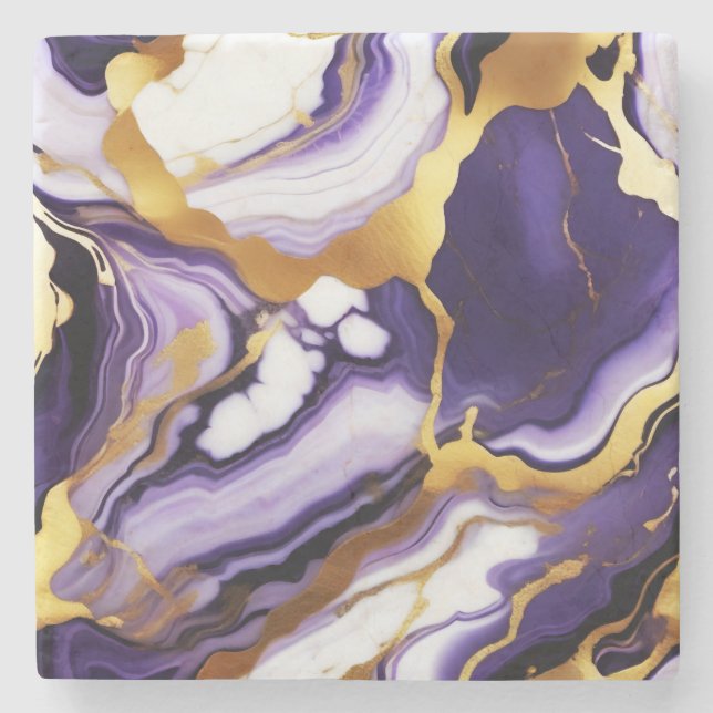 Fet Trendig lila gult Guld faux marble Stenunderlägg (Framsidan)