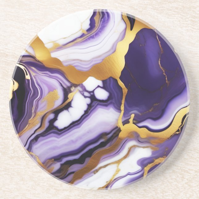 Fet Trendig lila gult Guld faux marble Underlägg (Framsidan)