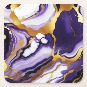 Fet Trendig lila gult Guld faux marble Underlägg Papper Kvadrat