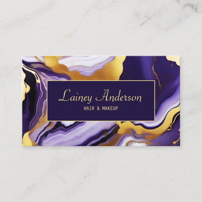 Fet Trendig lila gult Guld faux marble Visitkort (Framsida)