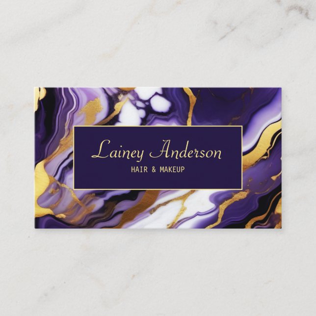 Fet Trendig lila gult Guld faux marble Visitkort (Framsida)