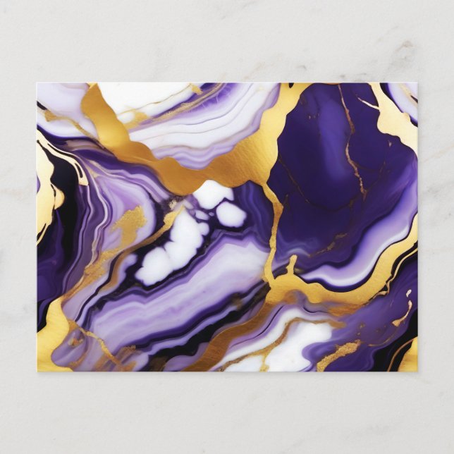 Fet Trendig lila gult Guld faux marble Vykort (Framsida)