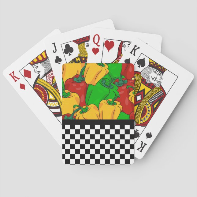 Fet Tri-Färgad Peppers och Checkerboard Casinokort (Baksidan)