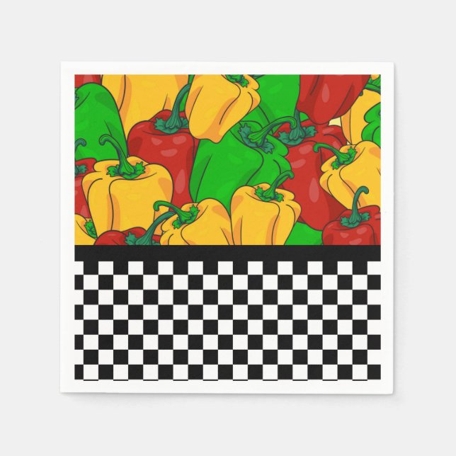 Fet Tri-Färgad Peppers och Checkerboard Pappersservett (Framsidan)