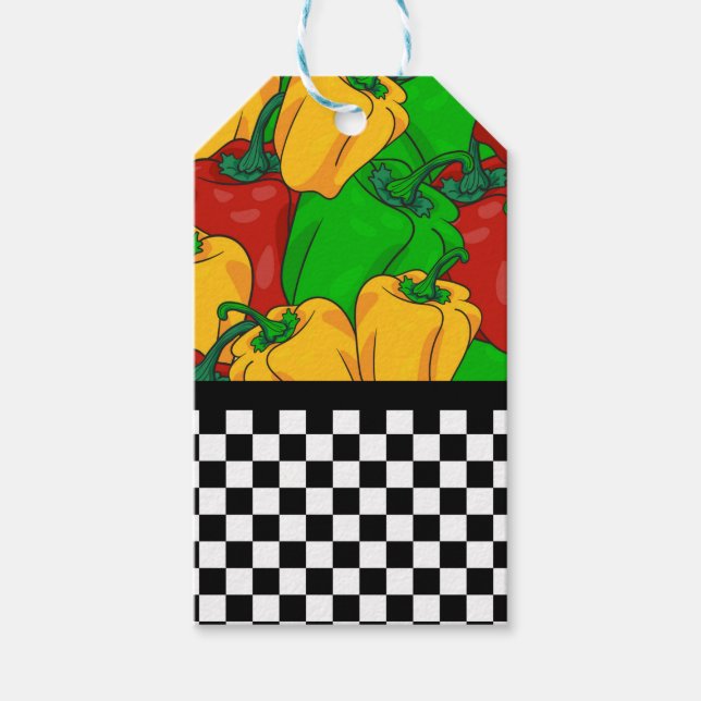 Fet Tri-Färgad Peppers och Checkerboard Presentetikett (Framsidan)