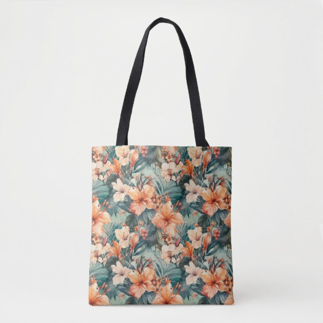 Fet Tropical Hibiscus Large Shoulder Tote Tygkasse (Framsida)