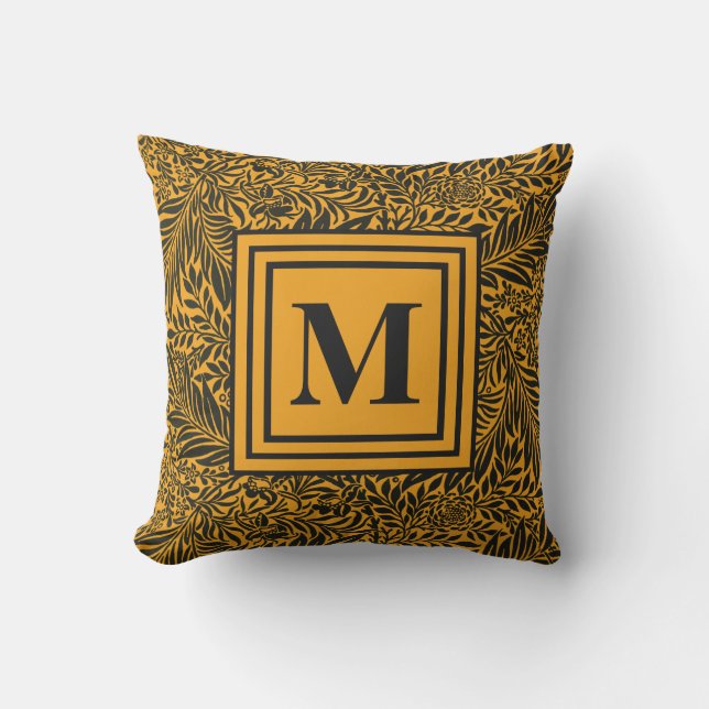 Fet tropisk Orange och svart botaniskt monogram Kudde (Framsida)