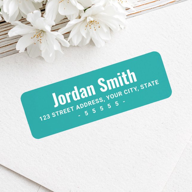 Fet turkos vit modern returadress etikett (Bold teal white modern return address label)