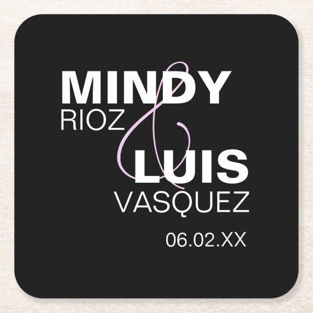 Fet typografi Ampersand Rosa Svart Underlägg Papper Kvadrat (Framsidan)