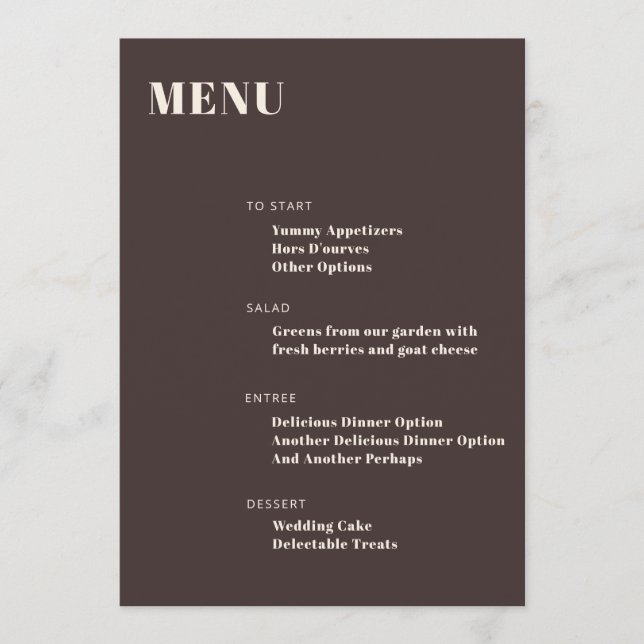 Fet typografi Anpassningsbar Brun Modern Minimalis Meny (Framsida)