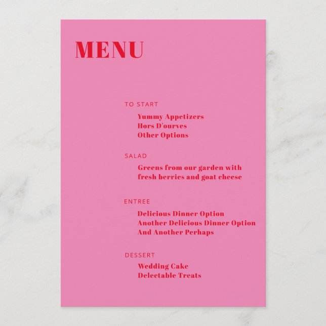 Fet typografi Bright Rosa Red Modern Minimalist Meny (Framsida)