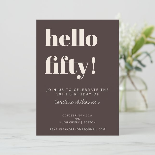 Fet typografi Brun Modern 50-årsfest Inbjudningar (Stående Fram)
