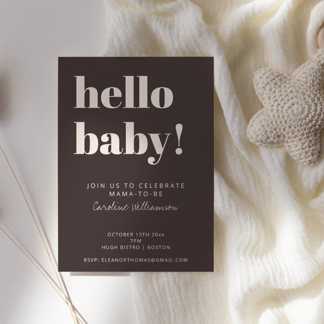 Fet typografi Brun Modern Söt Bebis Baby Shower Inbjudningar (Skapare uppladdad)