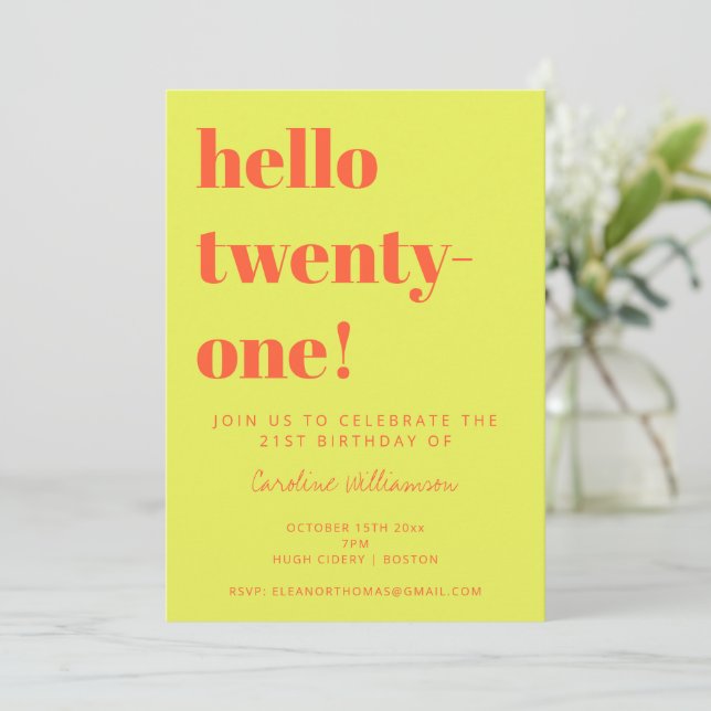 Fet typografi Chartreuse Modern 21-årsdag Inbjudningar (Stående Fram)