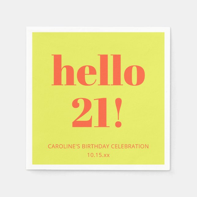 Fet typografi Chartreuse Modern 21-årsdag  Pappersservett (Framsidan)