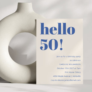 Fet typografi Elfenbensblå Modern 50-årsdag Inbjudningar