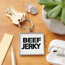 Fet typografi för nötköttsjerky fyrkantig silverfärgad nyckelring