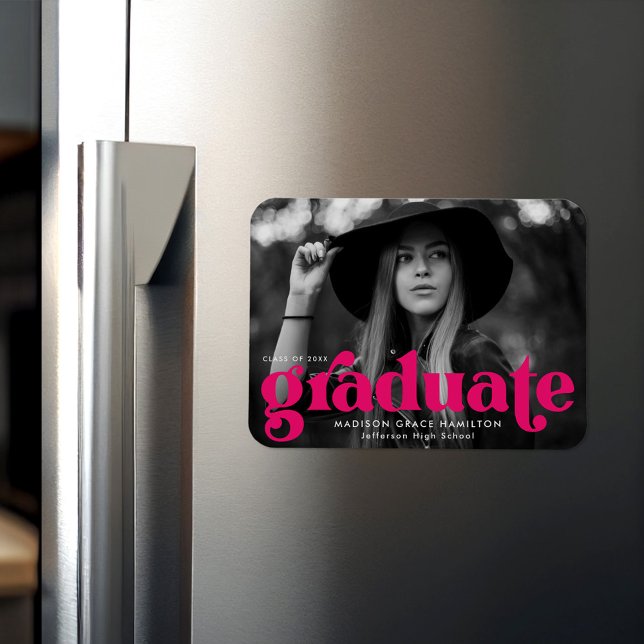 Fet Typografi Fuchsia Photo Studenten Magnet (Skapare uppladdad)