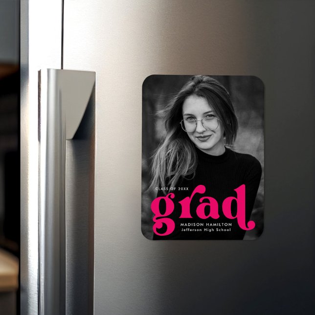 Fet Typografi Fuchsia Photo Studenten Magnet (Skapare uppladdad)