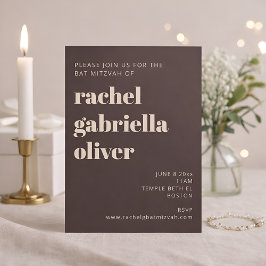 Fet typografi Jordnära Brun Modern Bat Mitzvah Inbjudningar