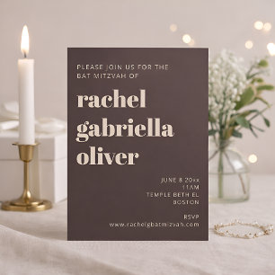 Fet typografi Jordnära Brun Modern Bat Mitzvah Inbjudningar