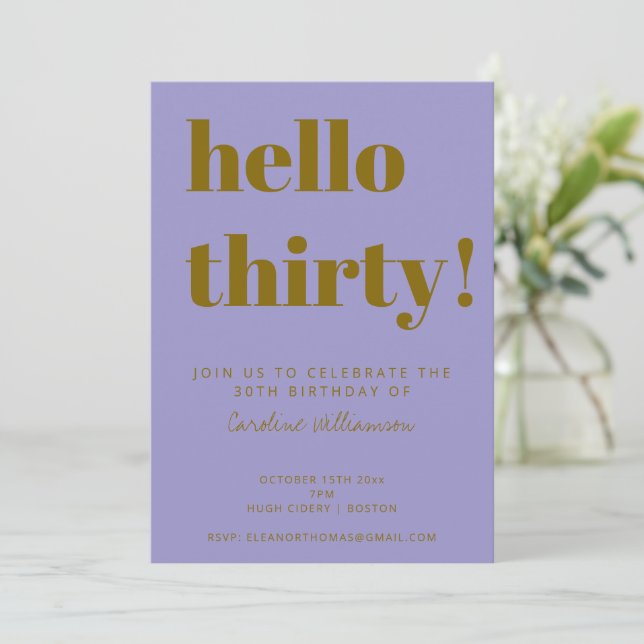 Fet typografi Lila Guld Modern 30-årsdag Inbjudningar (Stående Fram)