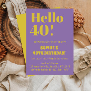 Fet typografi Lila Modern 40-årsfest Inbjudningar
