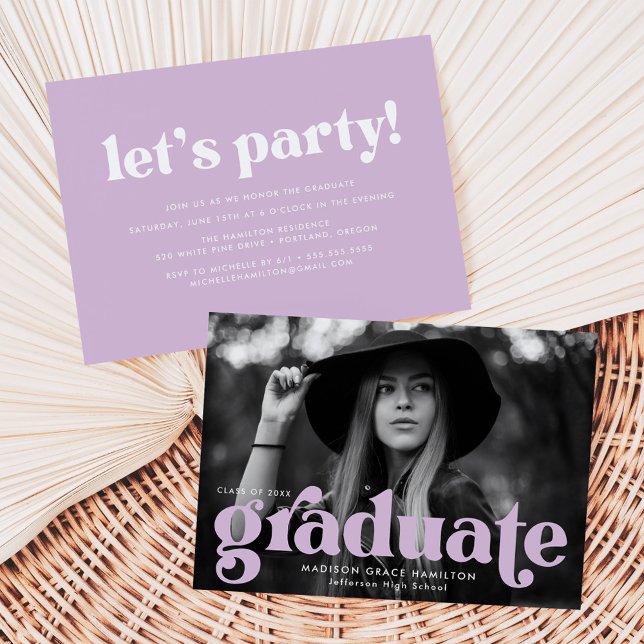 Fet Typografi Lilac Photo Studentfest Inbjudningar (Skapare uppladdad)