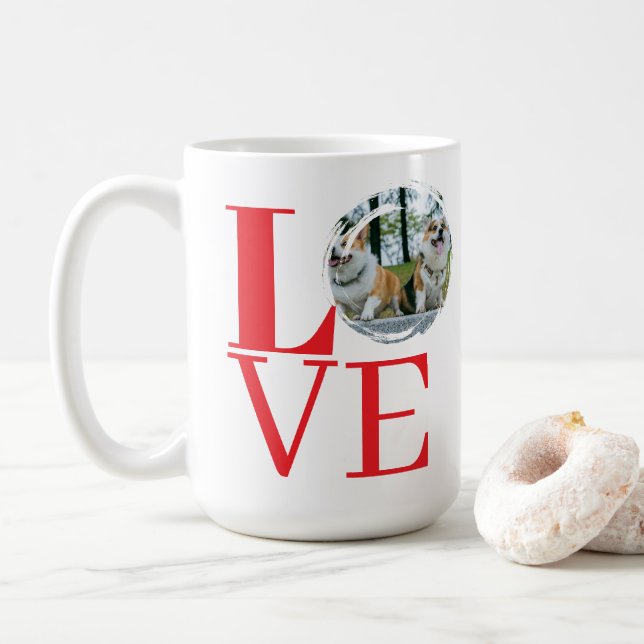 Fet typografi med anpassningsbar fotoram KÄRLEK Kaffemugg (Med munk)