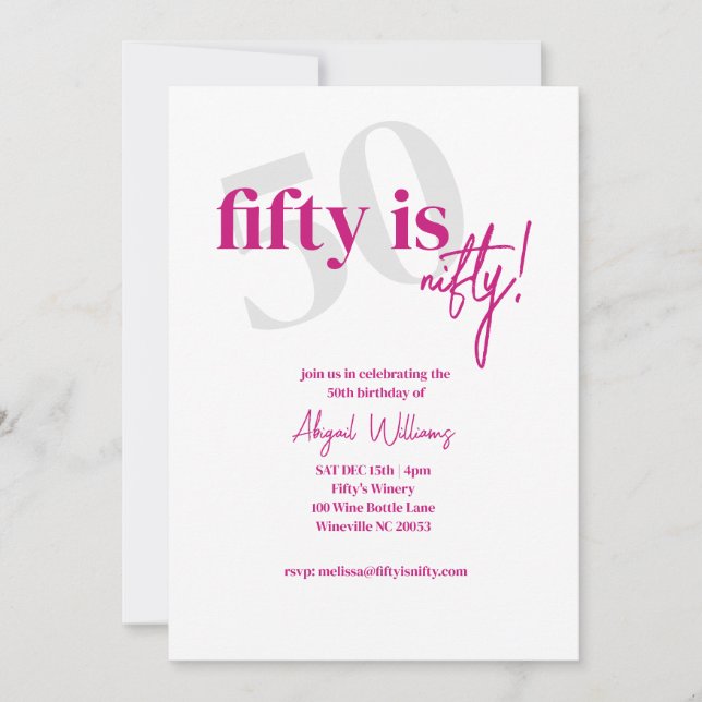 Fet typografi med kalligrafi 50 Nifty födelsedag Inbjudningar (Framsida)