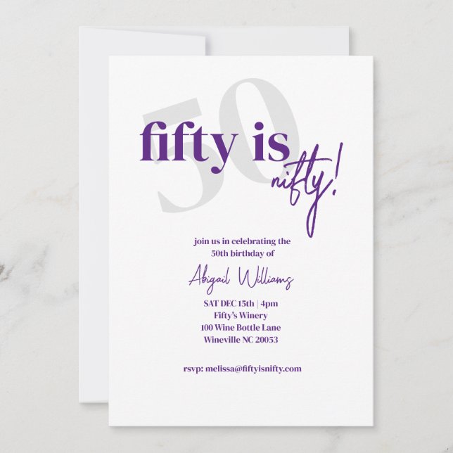 Fet typografi med kalligrafi 50 Nifty födelsedag Inbjudningar (Framsida)