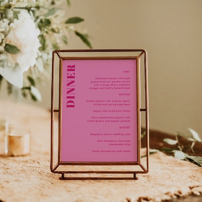 Fet typografi med ljus Rosa och röd enkel Bröllop Meny (Skapare uppladdad)