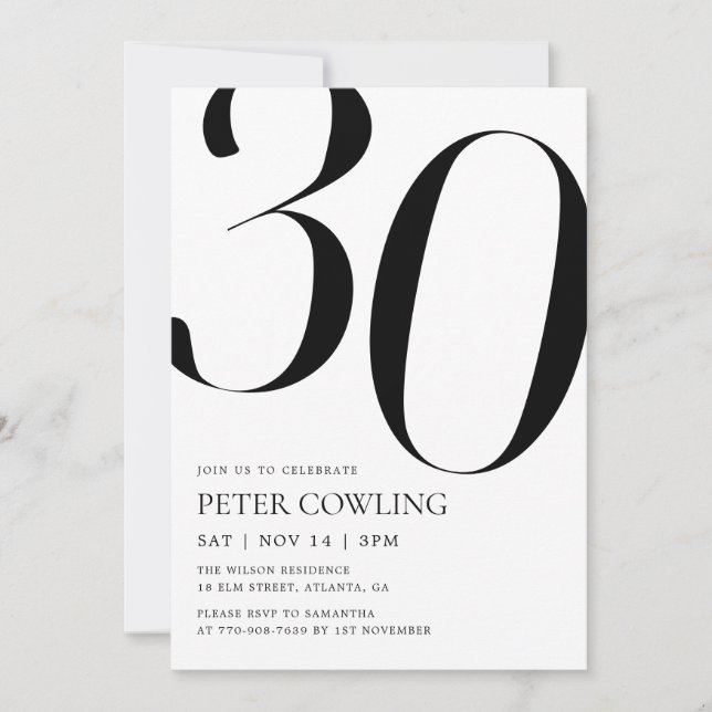 Fet typografi Minimalistisk 30-årsfest Inbjudningar (Framsida)