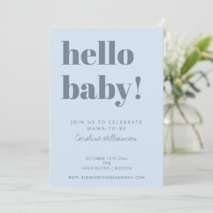 Fet typografi Mjuk Blå Modern Bebis Shower Inbjudningar