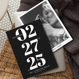 Fet typografi Modern svart & vit fotobryllop Spara Datumet