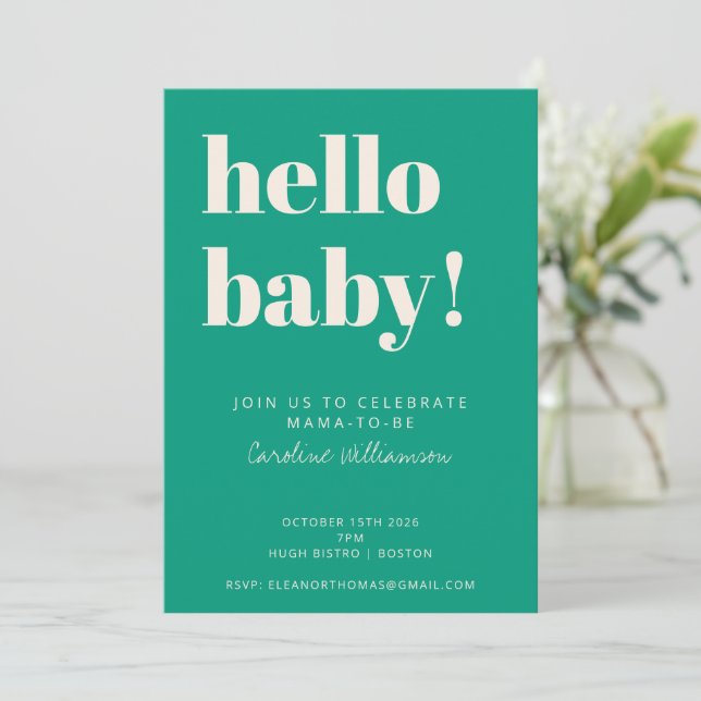 Fet typografi Modern vårgrön baby shower Inbjudningar (Stående Fram)