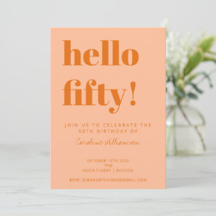 Fet typografi persikorans modern 50-årsdag inbjudningar