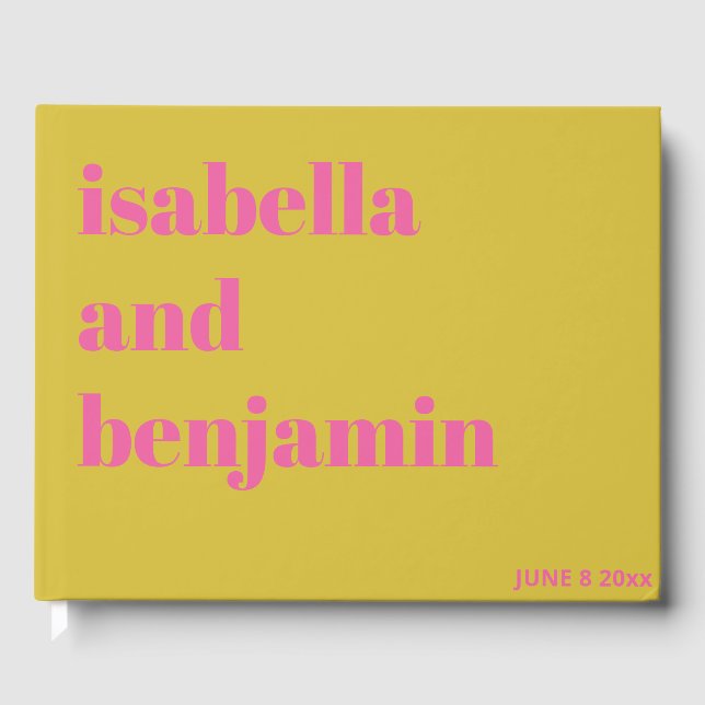 Fet typografi Rosa Chartreuse Gul Bröllop Gästböcker (Framsida)