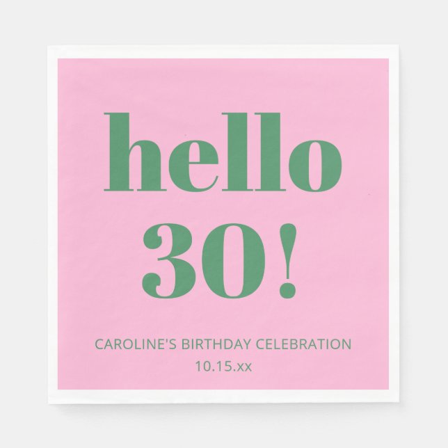 Fet typografi Rosa Grön Modern 30-årsdag  Pappersservett (Framsidan)