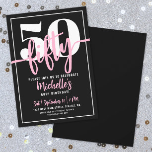 Fet typografi Rosa Modern 50-årsdag Inbjudningar